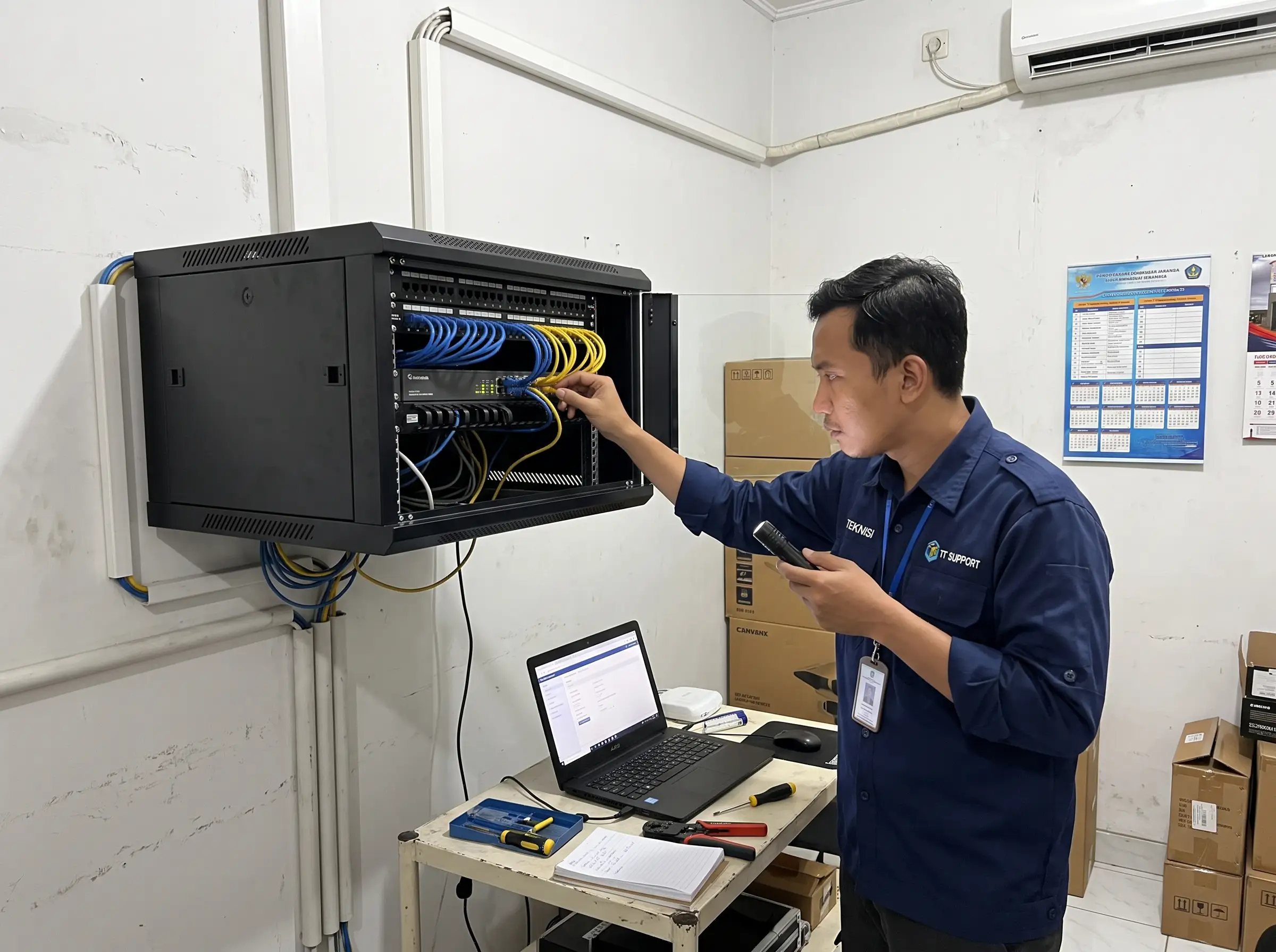 Rak perangkat penyimpanan server cloud milik perusahaan