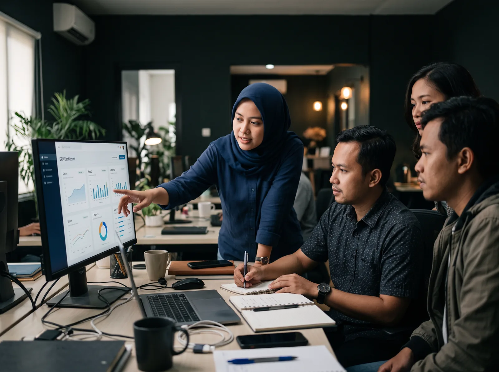 Aplikasi ERP Navinity di layar kerja tim