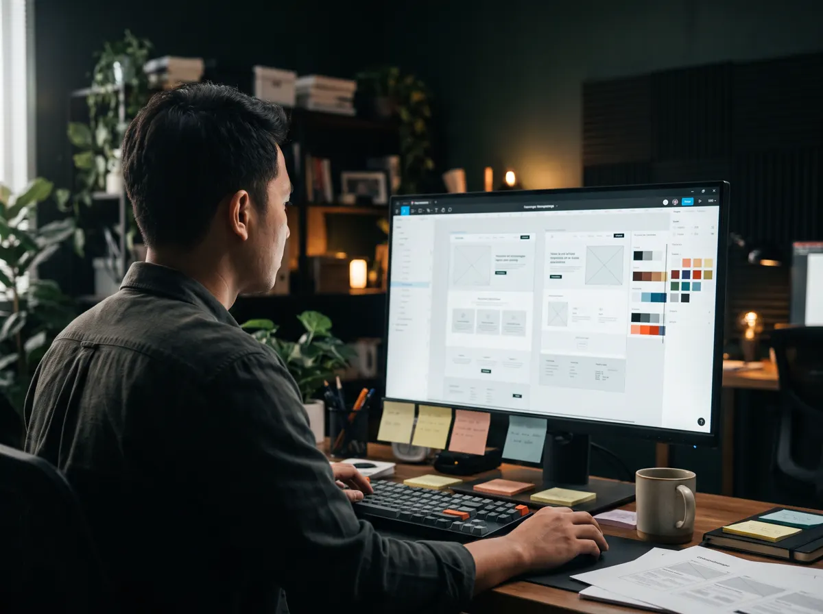 Desain UI/UX website di layar kerja tim